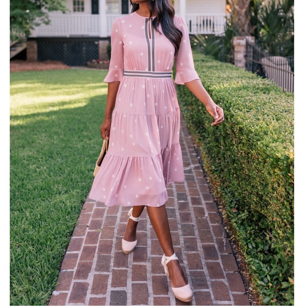 Gal Meets Glam Finley Tiered Polka Dot Midi Dress